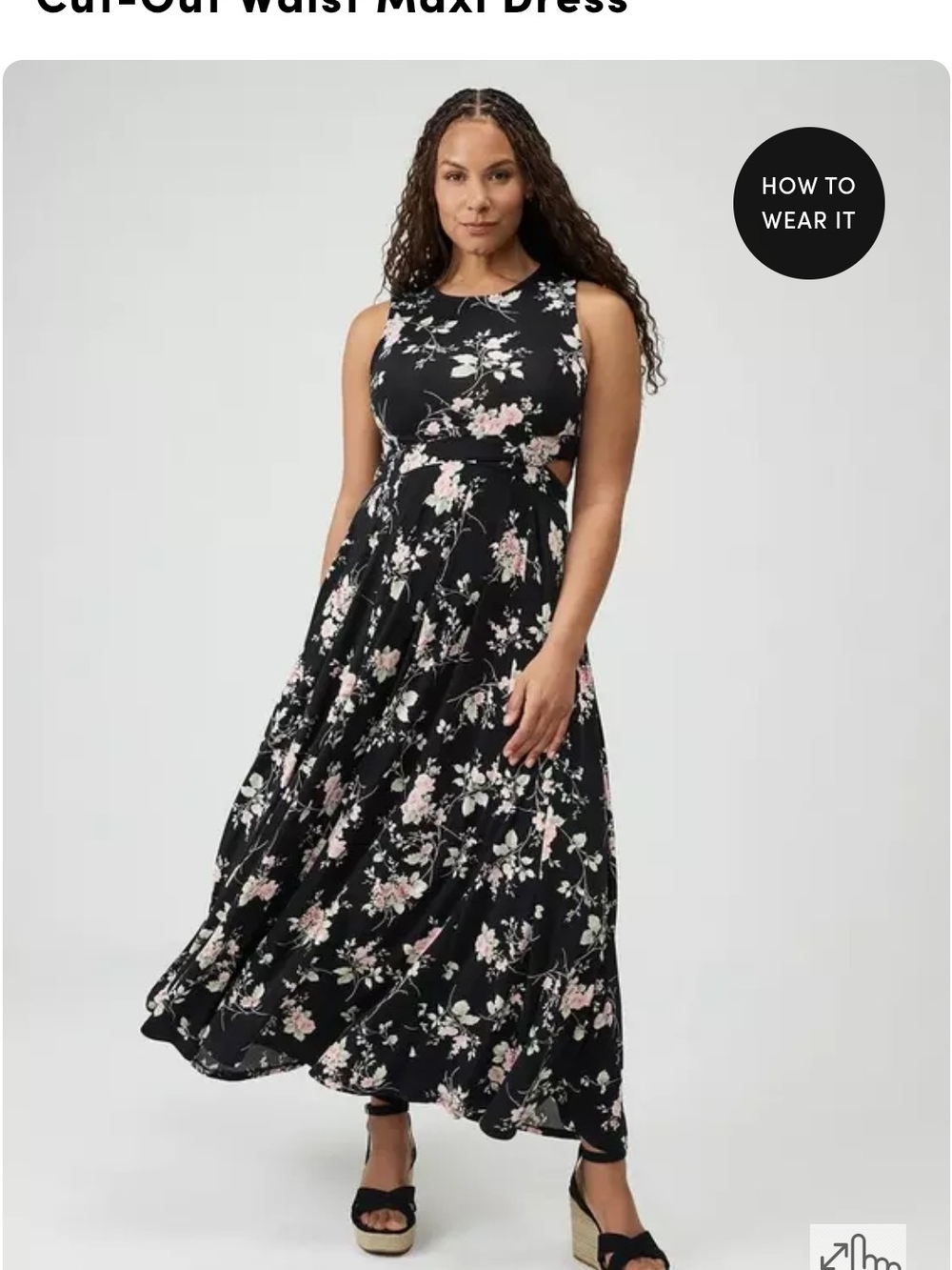 Floral Cut-Out Waist Black Maxi Dress - Pink Floral